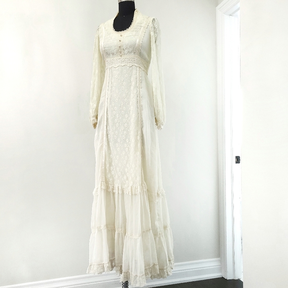 Gunne Sax Vintage 1970's Romantic Lace Cottagecore Prarie Wedding Dress - Picture 7 of 12
